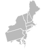Northeast Map outline of the northeastern United States, highlighting the New England and Mid-Atlantic regions, including states like New York, Pennsylvania, and those in New England. The map is shown in a light gray color.