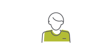 Simple line drawing of a person with short hair. The person is outlined in grey with a light green shirt. No facial details are included. The background is plain white.