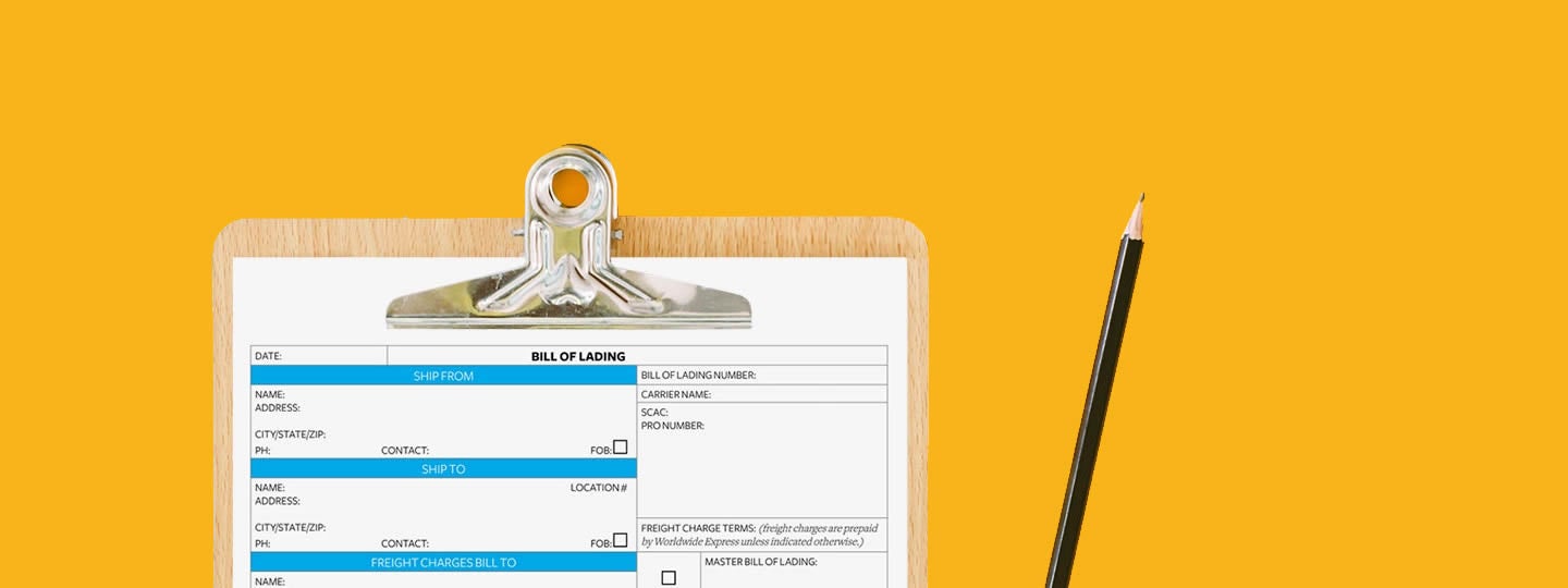 placed on a surface split into striking blue and yellow sections. To the right rests a pencil