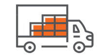 Illustration of a delivery truck with several orange boxes stacked in the back, depicted in a simple, outlined style on a light gray background.