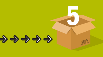 An open cardboard box with the number 5 emerging from it
