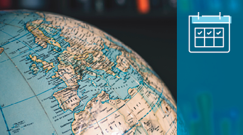 A close-up view of a globe showing parts of Europe and Africa. To the right