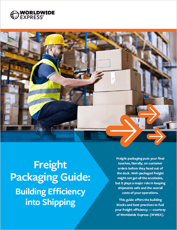 suggesting movement or direction.|A pallet jack lifts stacks of wrapped cardboard boxes