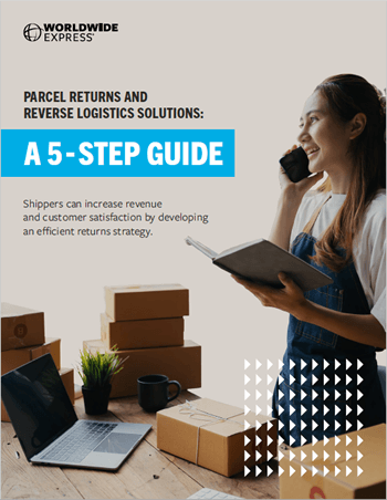 holding a phone to her ear and a notebook in her other hand. She wears a white shirt and denim overalls. Several cardboard boxes are stacked nearby. The background is beige with a pattern of white arrows.|A person stands smiling