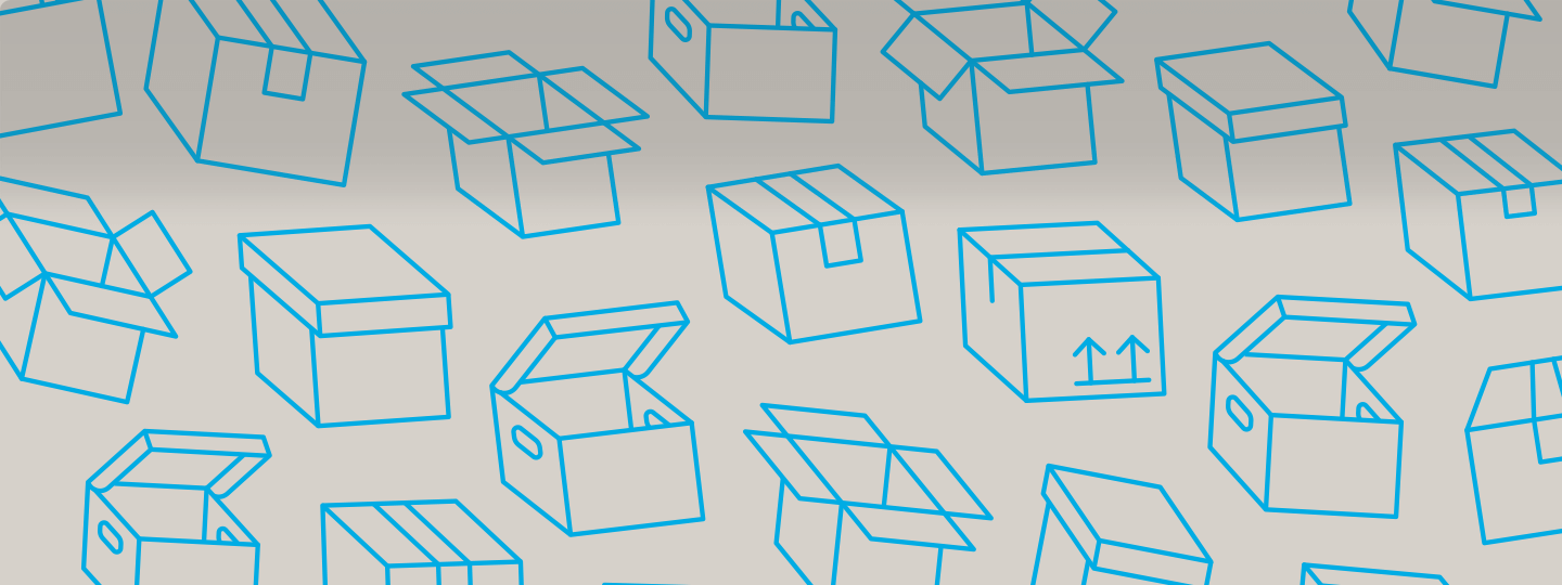 depicting a variety of perspectives.|Blue line drawings of different box styles