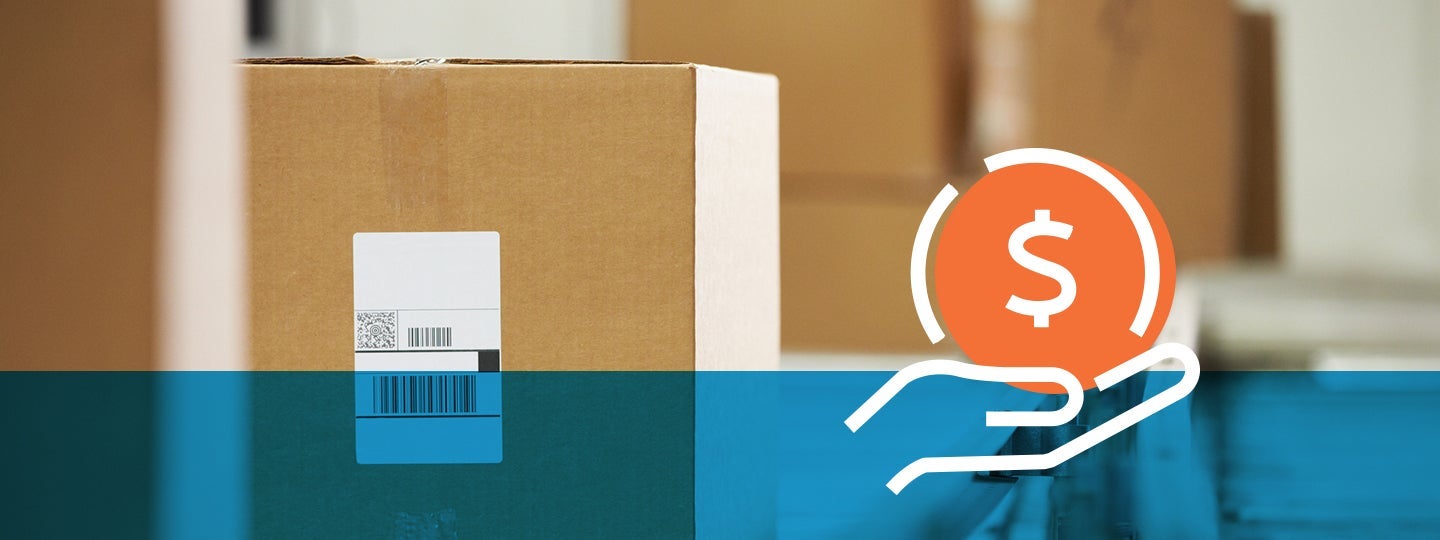 ready for UPS Pickup. Overlaid on the image is an icon of an orange coin with a dollar sign above an open hand