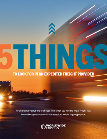 embodying the essence of expedited freight. The text 5 Things to Look for in an Expedited Freight Provider stands out