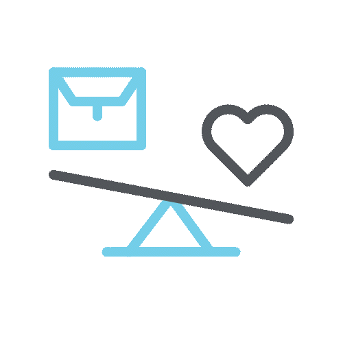 A minimalist illustration of a seesaw with a briefcase on one side and a heart on the other, symbolizing work-life balance.