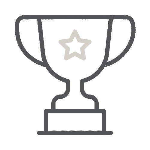 A simple black outline of a trophy with a star in the center, representing achievement or winning.