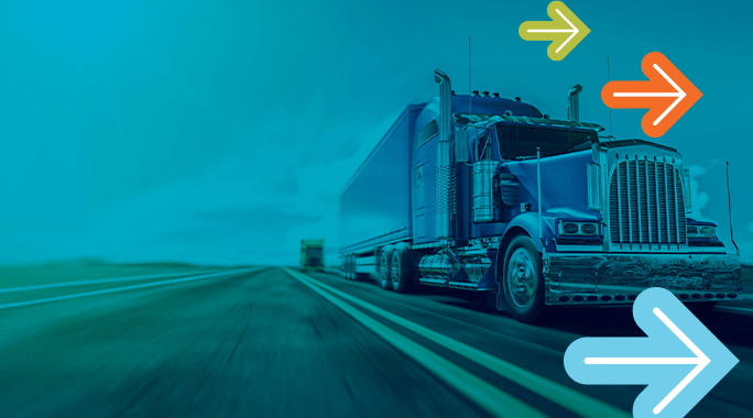 A blue semi-truck driving down a highway with motion blur, overlaid with colorful arrows pointing to the right, illustrates various Shipping Modes in action.