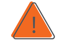 An orange triangle with a gray border featuring a black exclamation mark in the center, representing a warning or caution symbol.