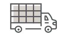 Simple illustration of a delivery truck with a cargo area divided into rectangular sections, depicted in gray lines on a light background.