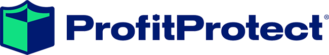 Logo with a blue and green shield icon to the left of the text ProfitProtect, written in bold blue letters on a light gray background—perfect for companies specializing in shipping insurance or freight insurance.